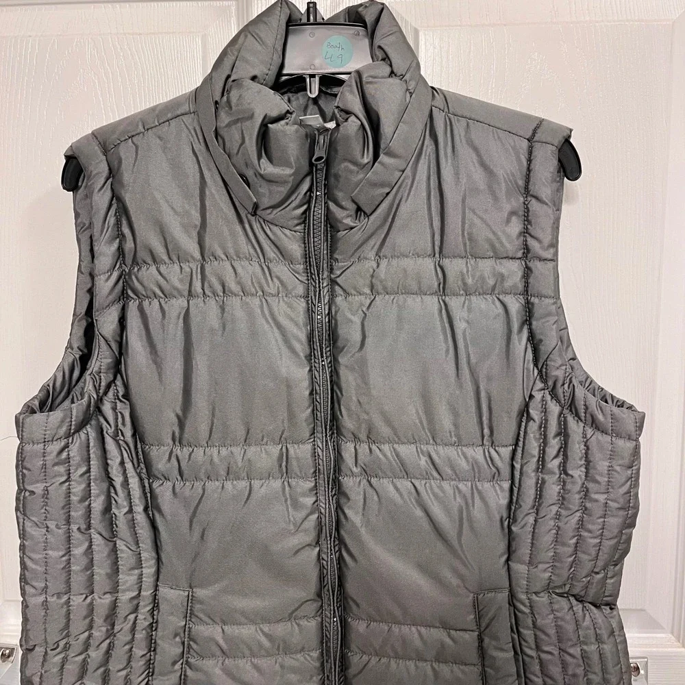 New York & Company Womens Puffer Vest Gray Quilted Zip Up Sleeveless Jacket L